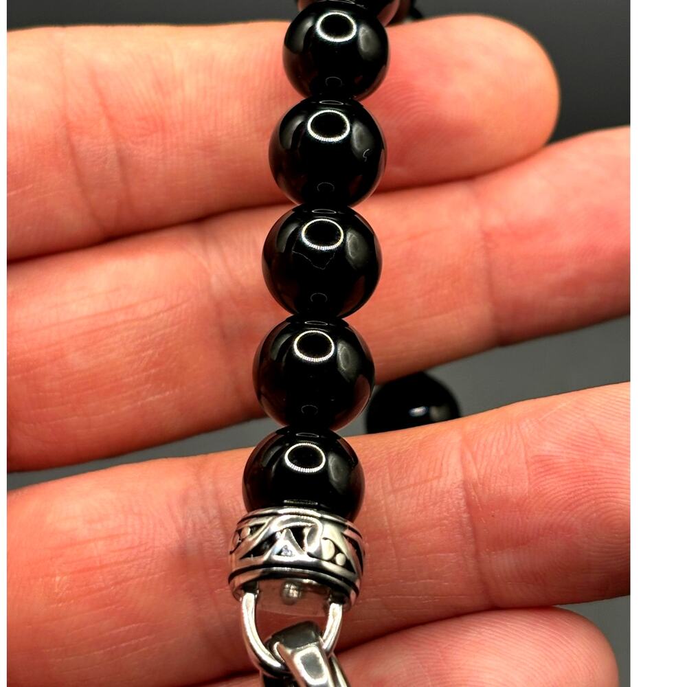 Blackjack BJS244BSO Men's Black Onyx Beaded Bracelet Stainless Steel NIBWT - Picture 10 of 15